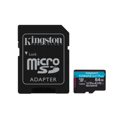 Scheda microSDXC Canvas Go Plus Kingston Technology Gen4 200MB s A2 U3 V30 da 64 GB + adattatore Scheda microSDXC Canvas Go Plus Kingston Technology Gen4 200MB s A2 U3 V30 da 64 GB + adattatore