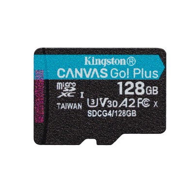 Scheda microSDXC Canvas Go Plus Kingston Technology Gen4 200MB s A2 U3 V30 da 128 GB + adattatore