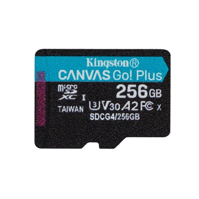Scheda microSDXC Canvas Go Plus Kingston Technology Gen4 200MB s A2 U3 V30 da 256 GB + adattatore