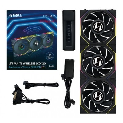 Ventole Lian Li UNI FAN TL Wireless LCD Lama Inversa 120mm ARGB PWM Kit Da 3 Nero