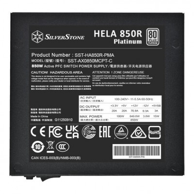 Alimentatore SilverStone HELA 850R 80 PLUS Platinum PCIe 5.1 ATX 3.1 850W Nero