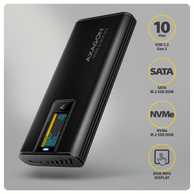 Box Esterno AXAGON EEM2-SD2 M.2 SATA Display 10Gbps Nero