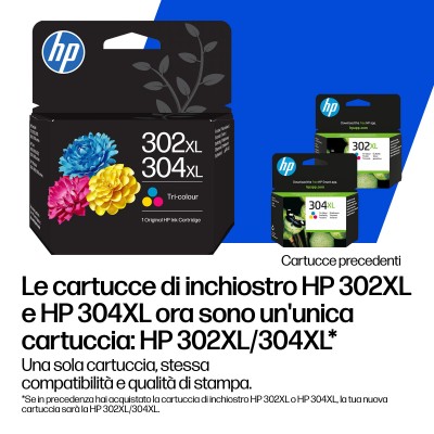 Cartuccia HP differenti colori B7RT8AE 302 XL   304 XL 300 Pagine Cartuccia di inchiostro in tricromia originale HP 302Xç 304XL