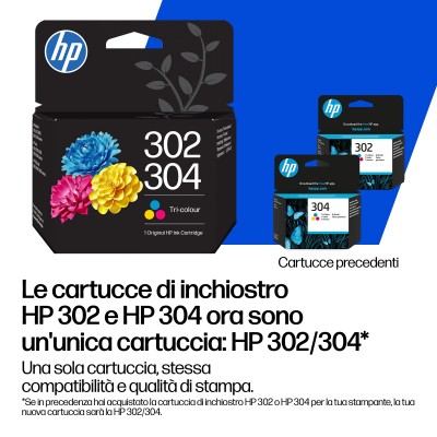 Cartuccia HP differenti colori B7RT8AE 302 XL   304 XL 300 Pagine Cartuccia di inchiostro in tricromia originale HP 302Xç 304XL