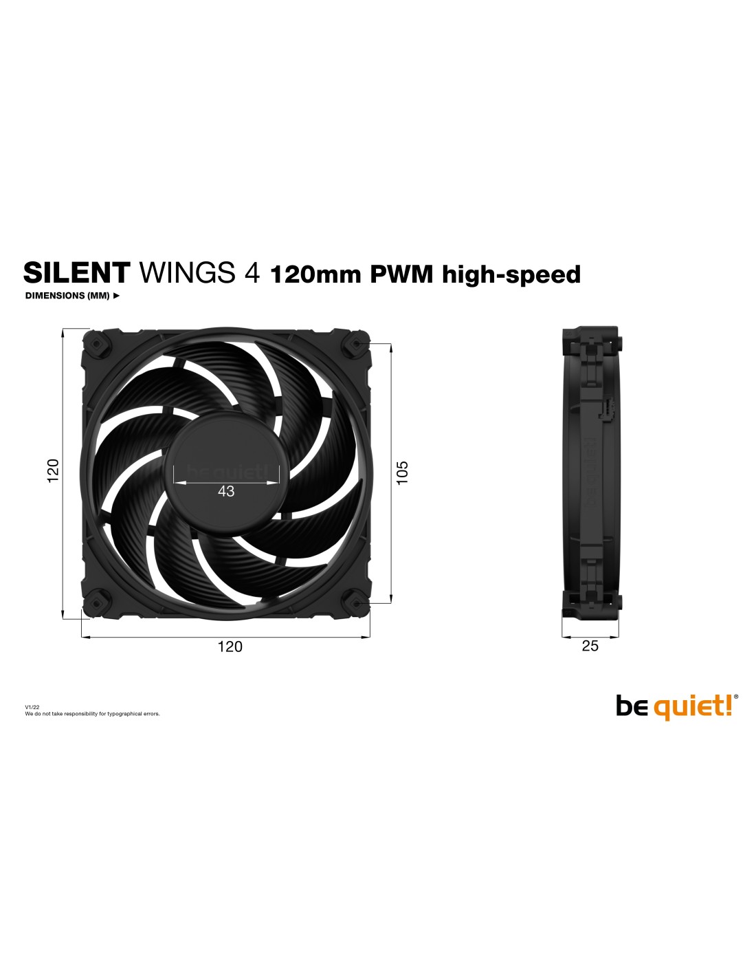 be quiet! SILENT WINGS 4  120mm PWM Case per computer Ventilatore 12 cm  Nero 1 pz