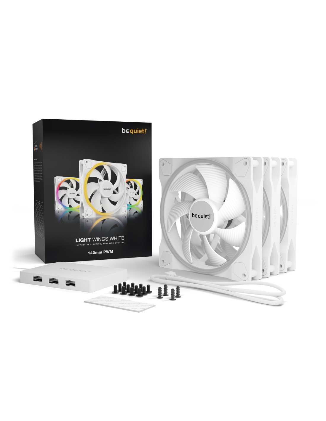 be quiet! Light Wings White  140mm PWM Triple Pack Case per computer  Ventilatore 14 cm Bianco 3 pz