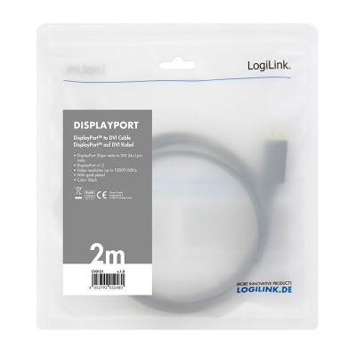 Cavo Adattatore LogiLink da DisplayPort a DVI 2m Nero